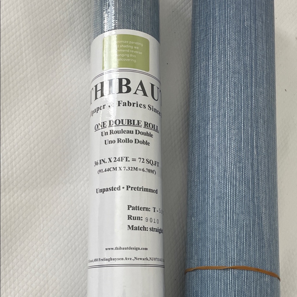 Thibaut Blue Grasscloth Wallpaper double Roll - roll opened